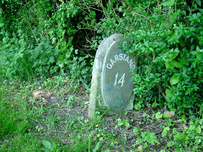 Other side of distance marker, Garstang 14 miles