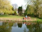 A bloke mowing his lawn